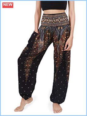 Women's Smocked Waist Harem Boho Yoga Palazzo Pants Size M